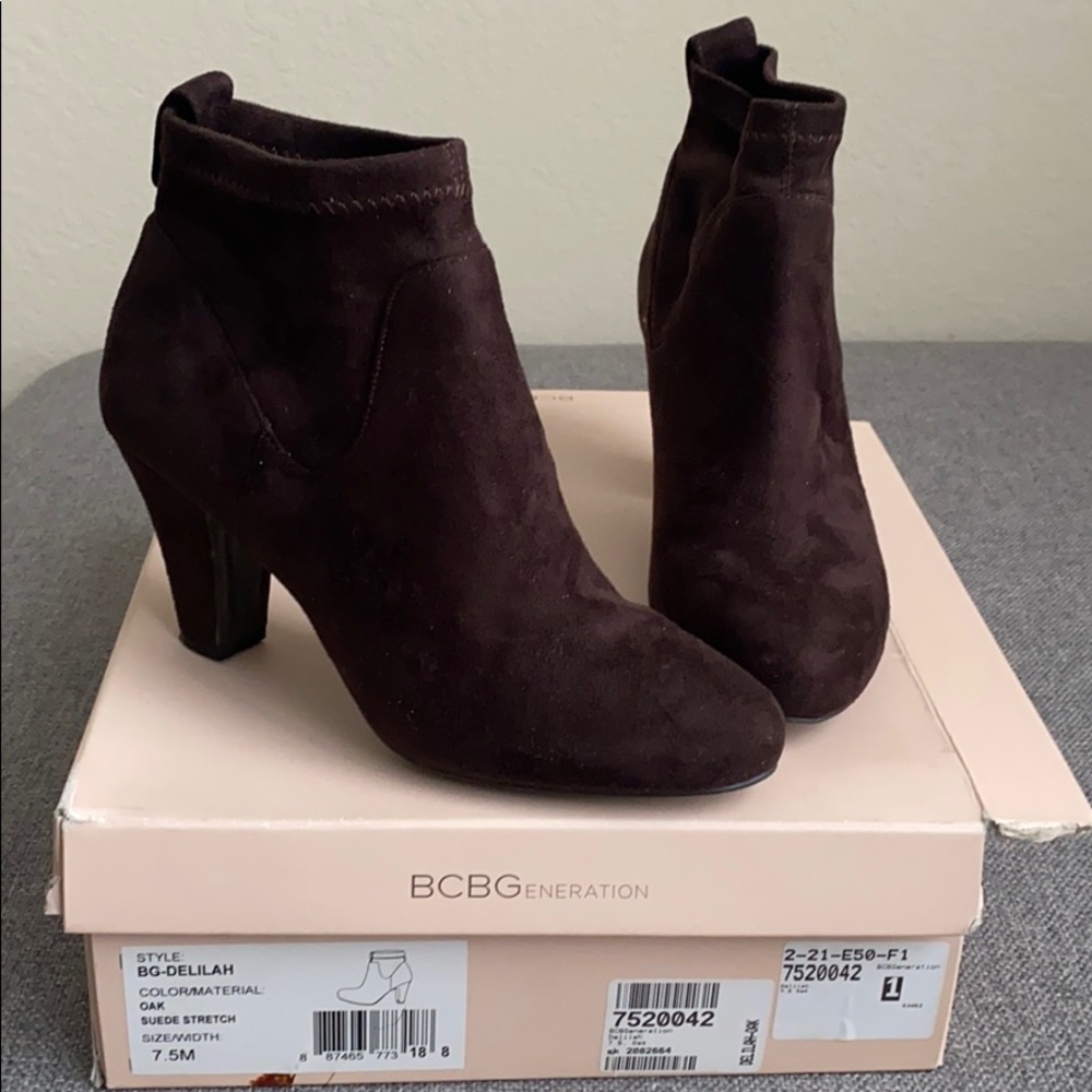 BCBG Dark Brown Suede Ankle Boots - Like New